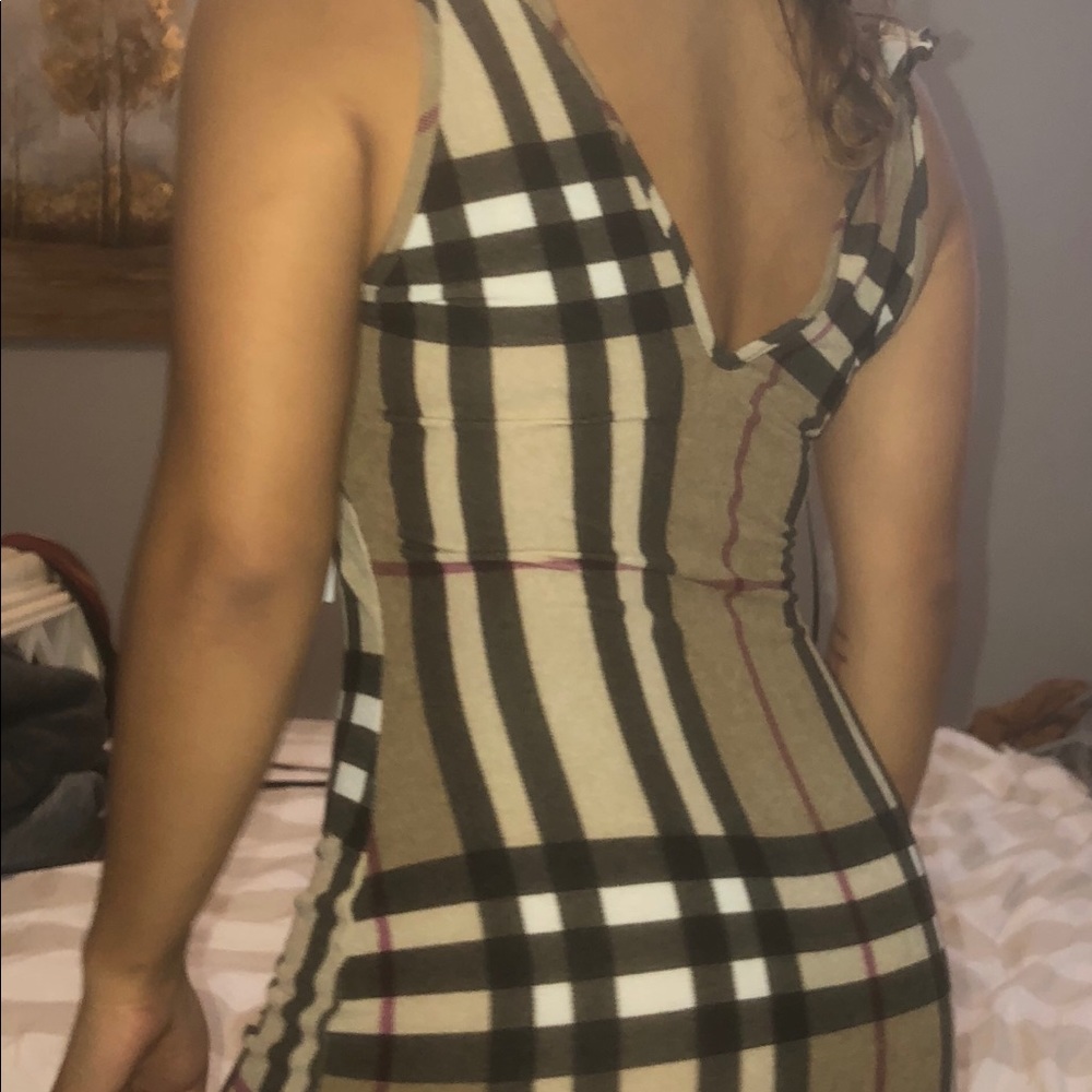 Burberry Plaid Midi Dress w Square Halter Neckline